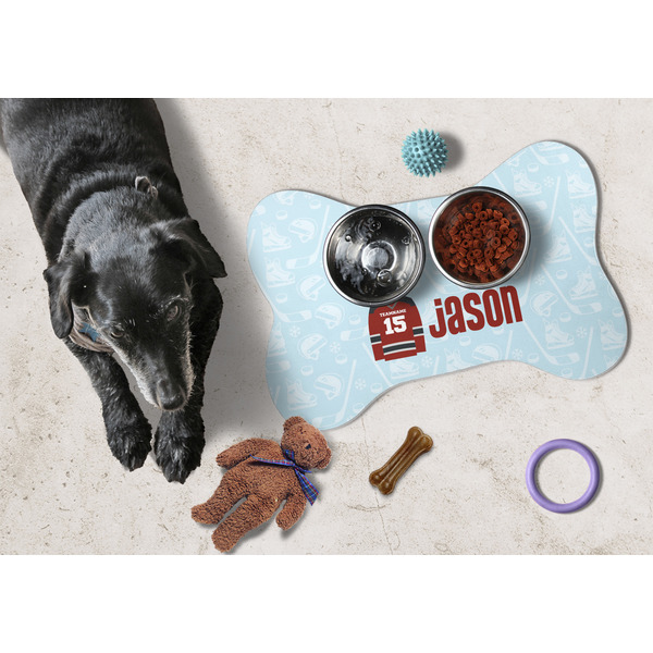 Hockey Bone Shaped Mat w/ Food & Water