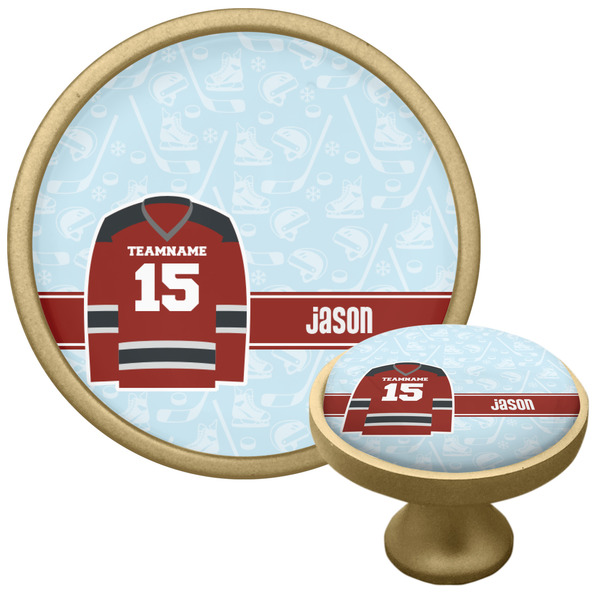 Custom Hockey Cabinet Knob - Gold (Personalized)