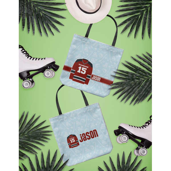 Hockey Canvas Tote Lifestyle Front and Back- 13x13