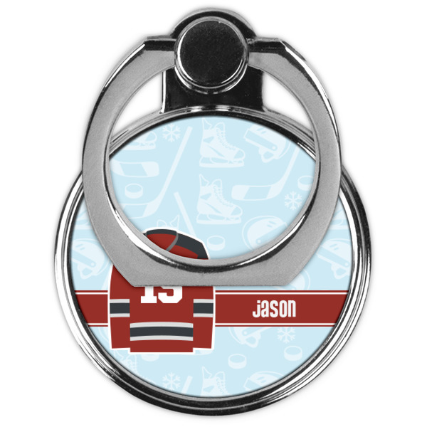 Hockey Cell Phone Ring Stand & Holder - Front (Collapsed)