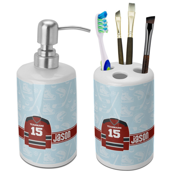 Custom Hockey Ceramic Bathroom Accessories Set (Personalized)
