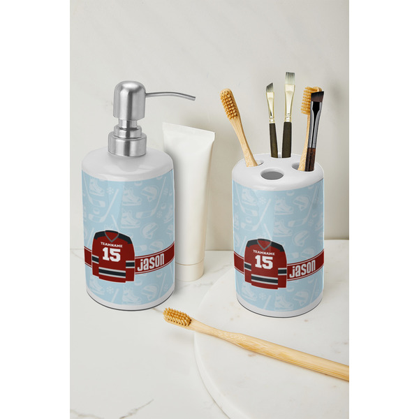 Hockey Ceramic Bathroom Accessories - LIFESTYLE (toothbrush holder & soap dispenser)