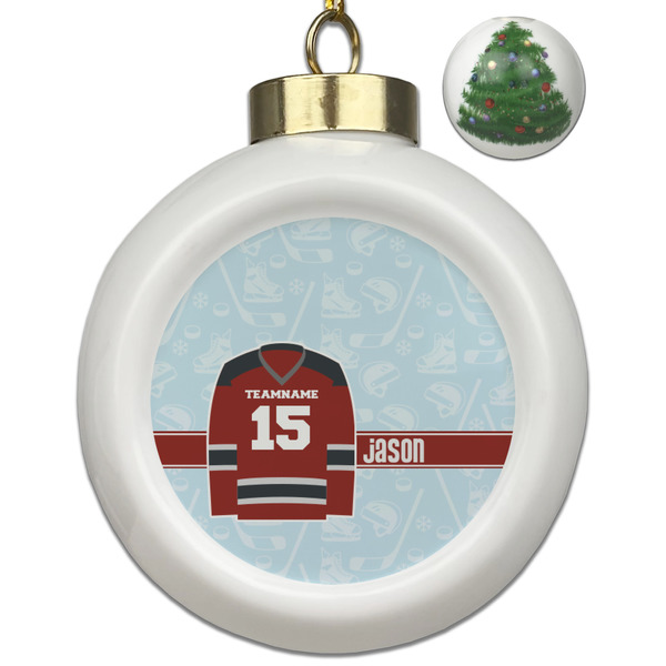 Custom Hockey Ceramic Ball Ornament - Christmas Tree (Personalized)