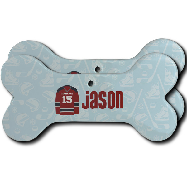 Custom Hockey Ceramic Dog Ornament - Front & Back w/ Name and Number