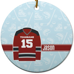 Hockey Round Ceramic Ornament w/ Name and Number
