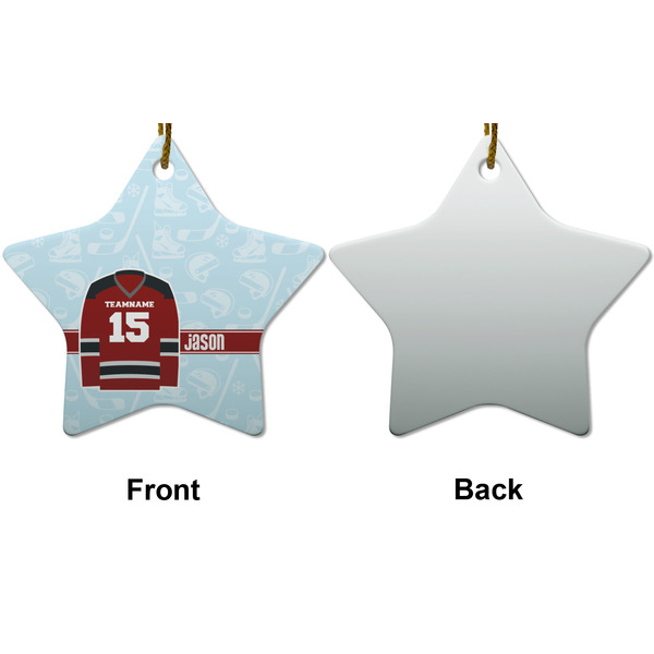 Hockey Ceramic Flat Ornament - Star Front & Back (APPROVAL)