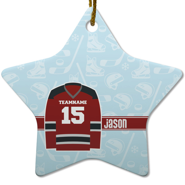 Custom Hockey Star Ceramic Ornament w/ Name and Number