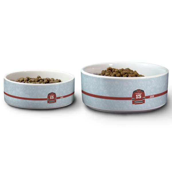 Hockey Ceramic Dog Bowls - Size Comparison