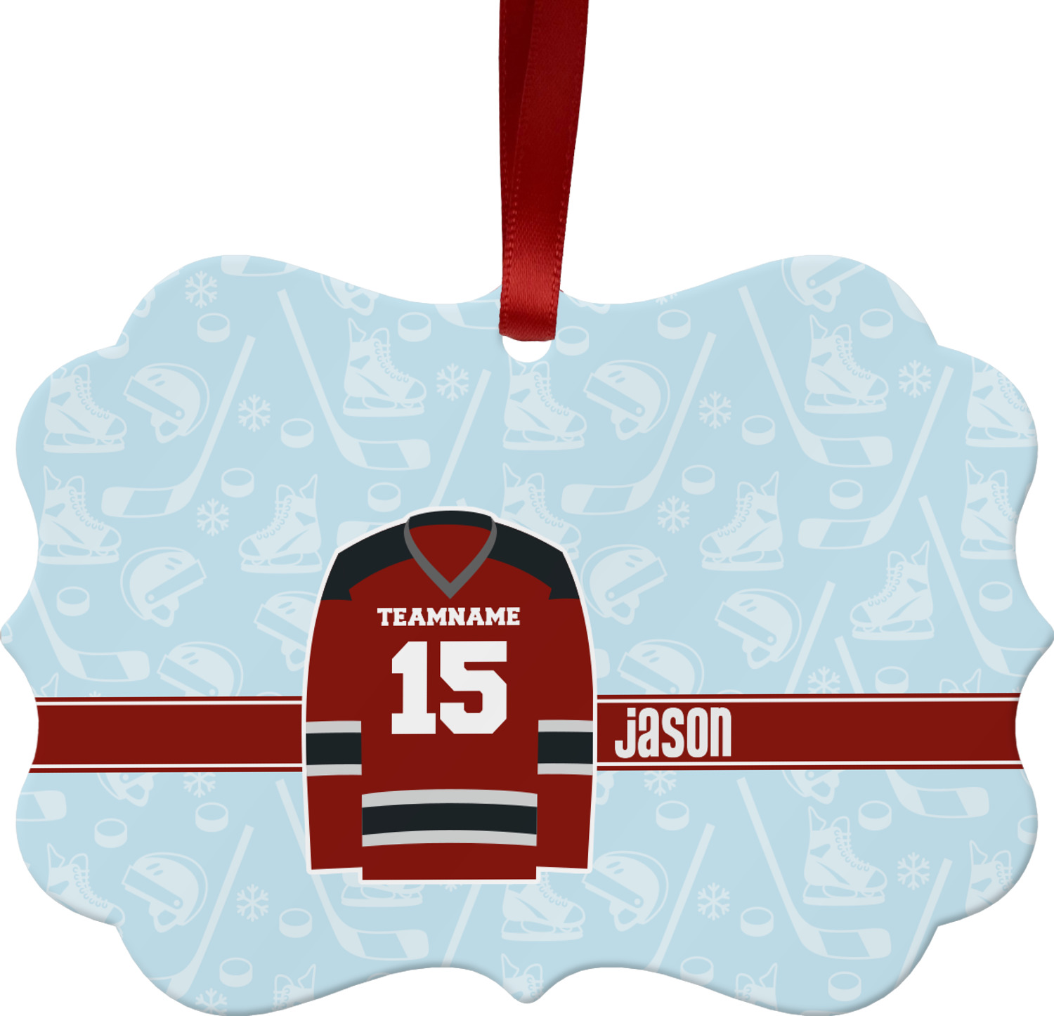 Custom Hockey Metal Ornaments Double Sided w/ Name and Number