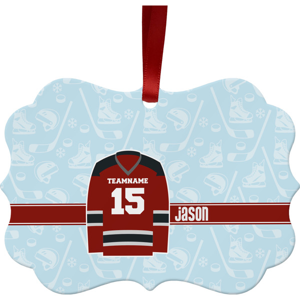 Custom Hockey Metal Frame Ornament - Double Sided w/ Name and Number