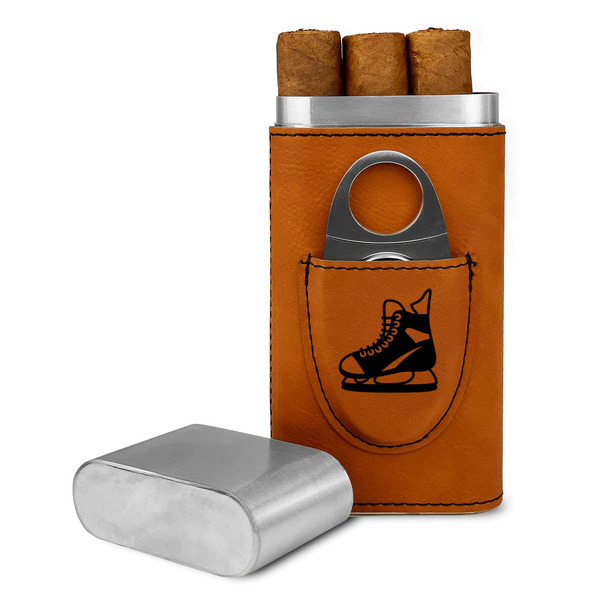 Custom Hockey Cigar Case with Cutter - Rawhide - Double Sided