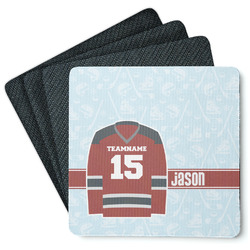 Hockey Square Rubber Backed Coasters - Set of 4 (Personalized)