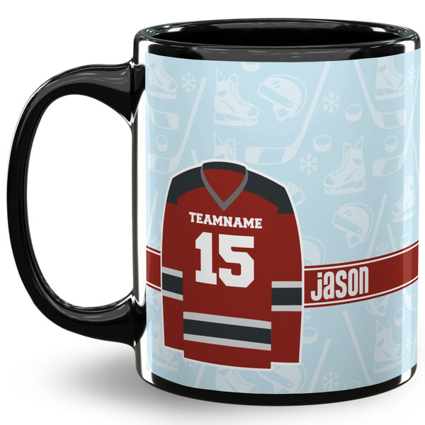 Custom Hockey 11 Oz Coffee Mug - Black (Personalized)