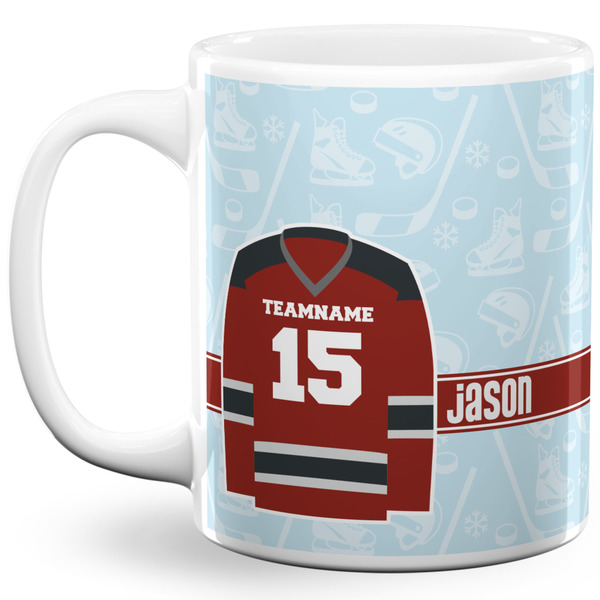 Custom Hockey 11 Oz Coffee Mug - White (Personalized)