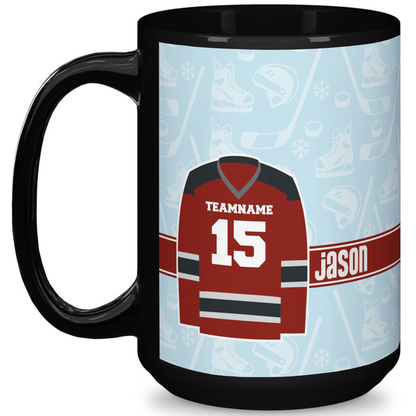 Custom Hockey 15 Oz Coffee Mug - Black (Personalized)