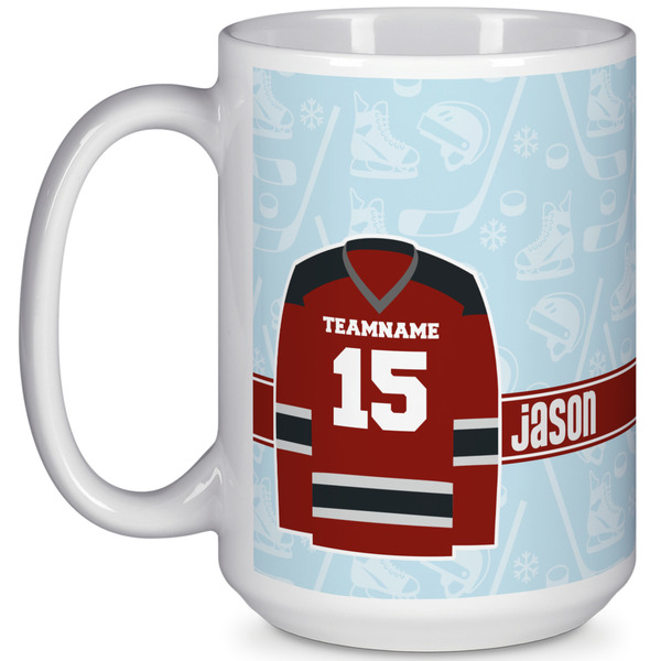 Custom Hockey 15 Oz Coffee Mug - White (Personalized)