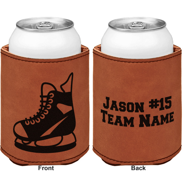 Hockey Cognac Leatherette Can Sleeve - Double Sided Front and Back