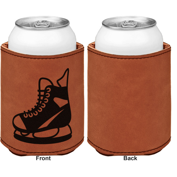 Hockey Cognac Leatherette Can Sleeve - Single Sided Front and Back