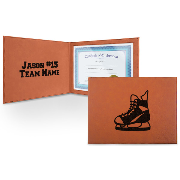 Custom Hockey Leatherette Certificate Holder - Front and Inside (Personalized)