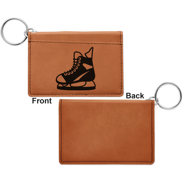 Hockey Cognac Leatherette Keychain ID Holders - Front Apvl