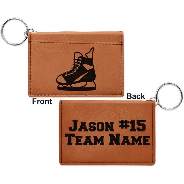 Hockey Cognac Leatherette Keychain ID Holders - Front and Back Apvl