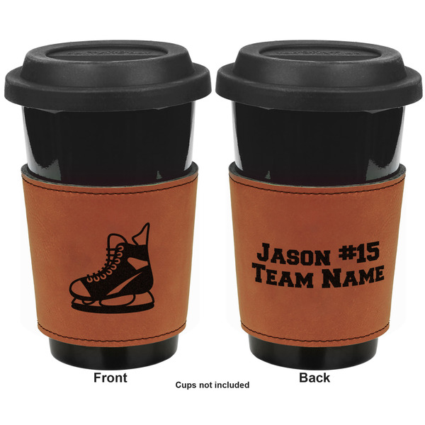Hockey Cognac Leatherette Mug Sleeve - Double Sided Apvl