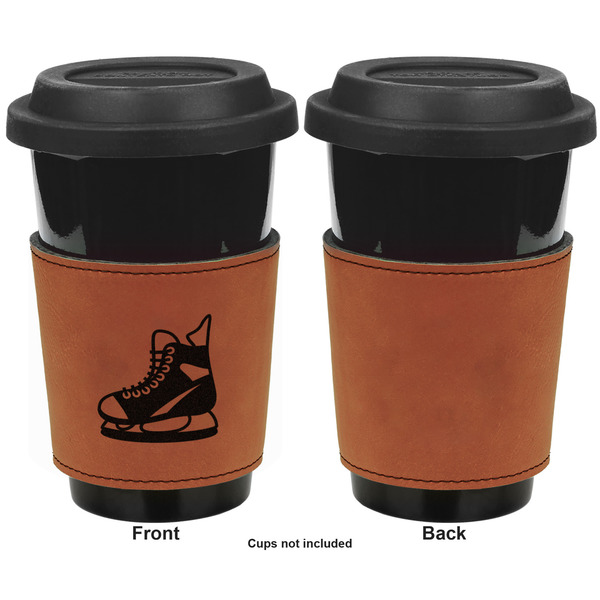 Hockey Cognac Leatherette Mug Sleeve - Single Sided Apvl