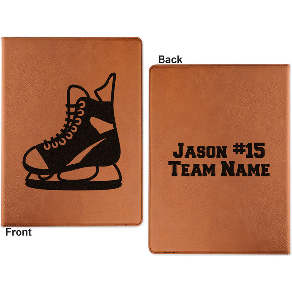 Hockey Cognac Leatherette Portfolios with Notepad - Large - Double Sided - Apvl