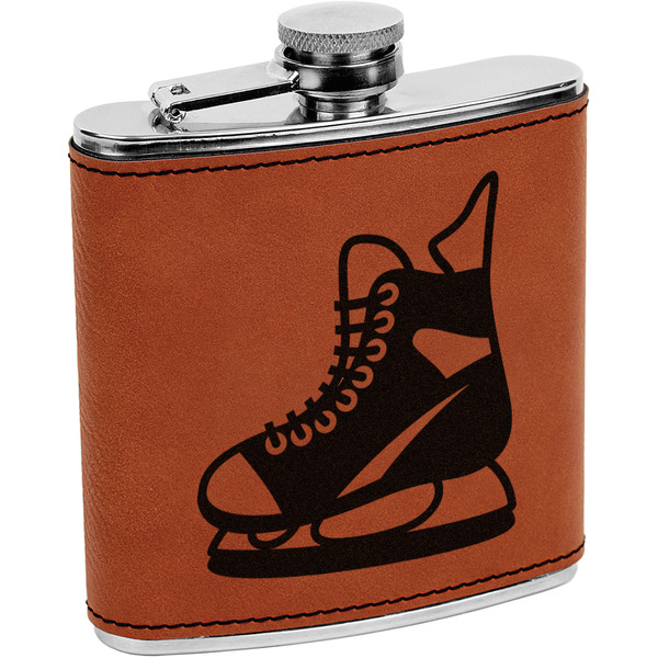 Custom Hockey Leatherette Wrapped Stainless Steel Flask