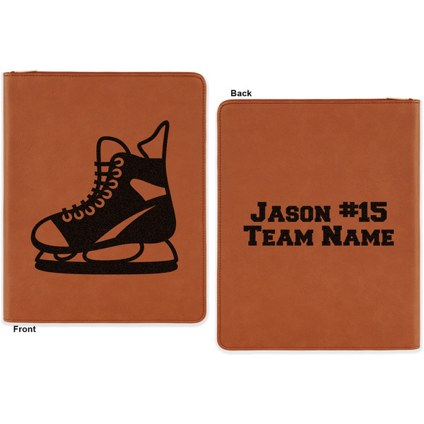 Hockey Cognac Leatherette Zipper Portfolios with Notepad - Double Sided - Apvl