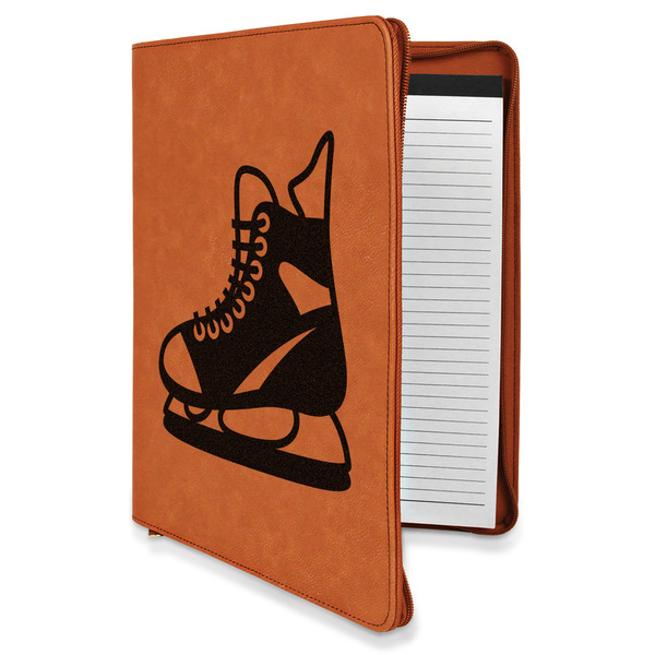 Custom Hockey Leatherette Zipper Portfolio with Notepad - Double Sided (Personalized)