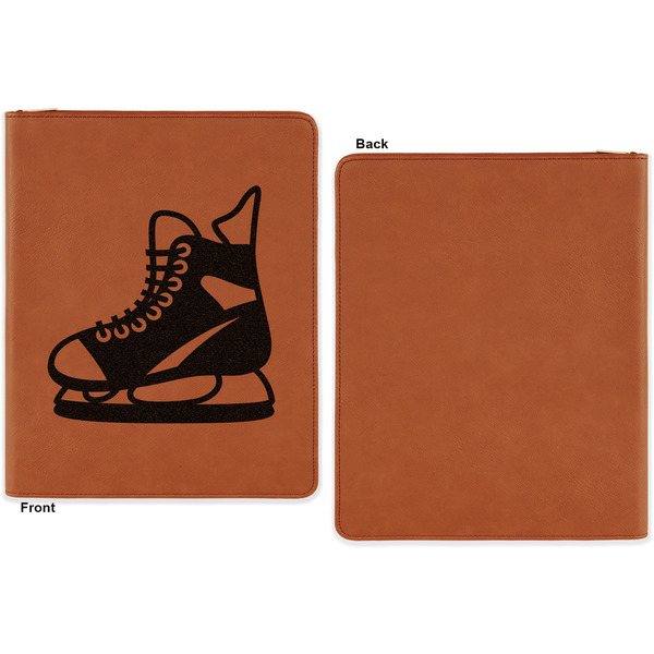Hockey Cognac Leatherette Zipper Portfolios with Notepad - Single Sided - Apvl