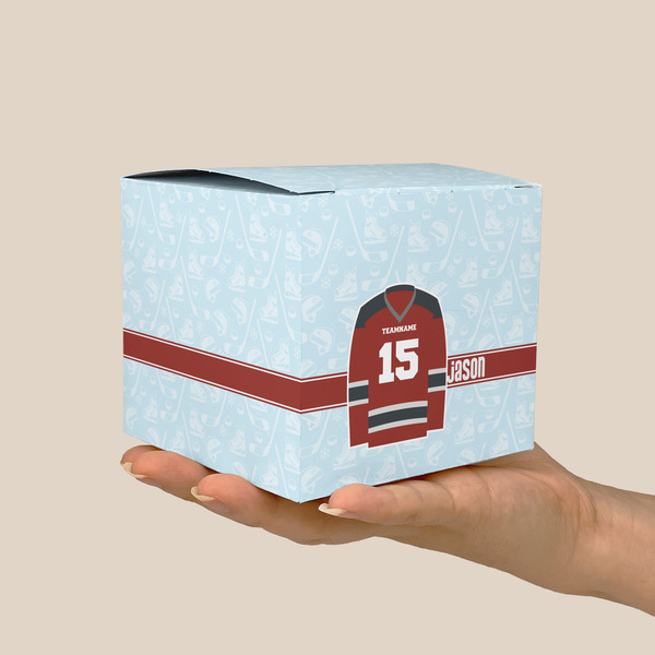 Hockey Cube Favor Gift Box - On Hand - Scale View