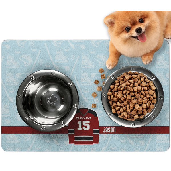Custom Hockey Dog Food Mat - Small w/ Name and Number