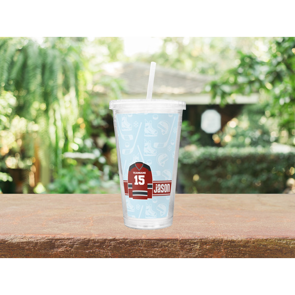 Hockey Double Wall Tumbler with Straw Lifestyle