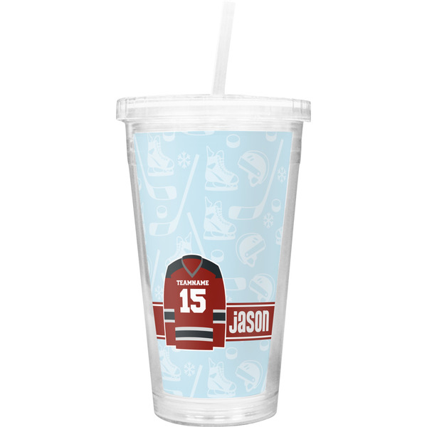 Custom Hockey Double Wall Tumbler with Straw (Personalized)