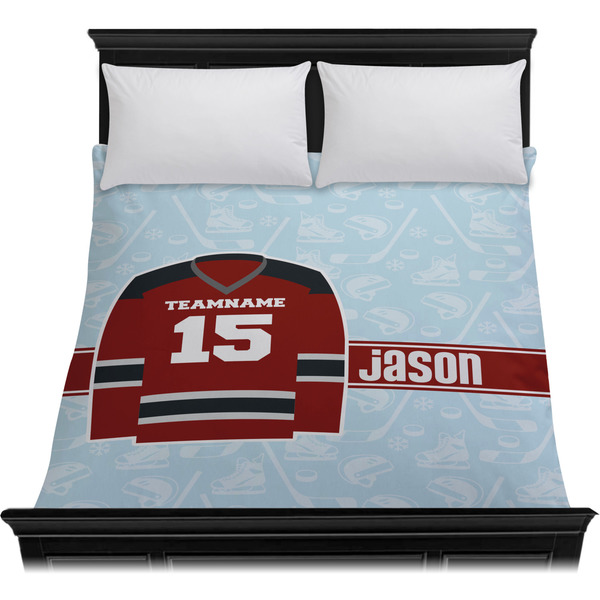 Hockey Duvet Cover - Queen - On Bed - No Prop