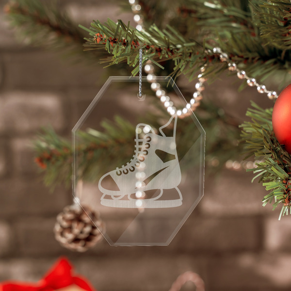 Hockey Engraved Glass Ornaments - Octagon (Lifestyle)