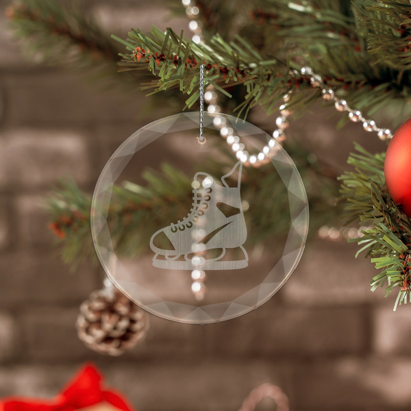 Hockey Engraved Glass Ornaments - Round (Lifestyle)
