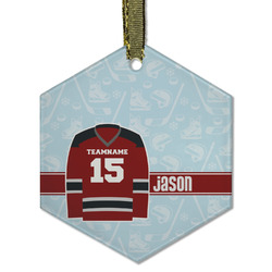 Hockey Flat Glass Ornament - Hexagon w/ Name and Number