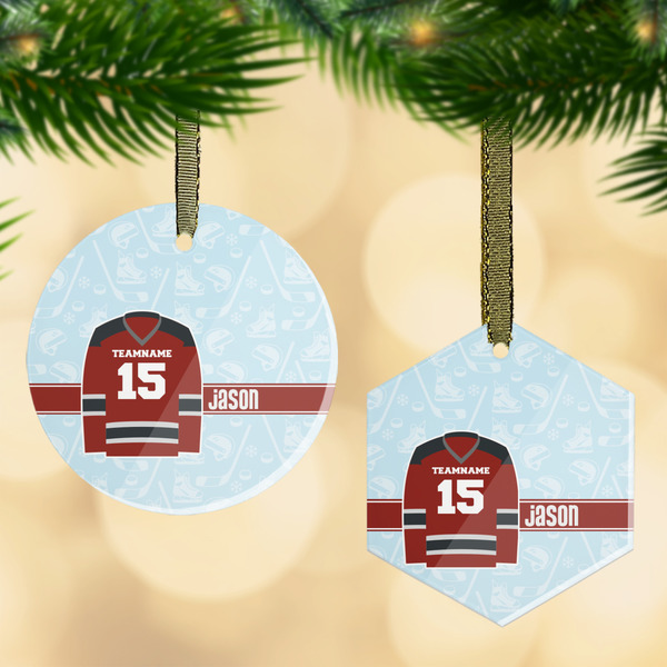 Custom Hockey Flat Glass Ornament w/ Name and Number