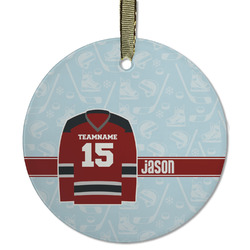 Hockey Flat Glass Ornament - Round w/ Name and Number