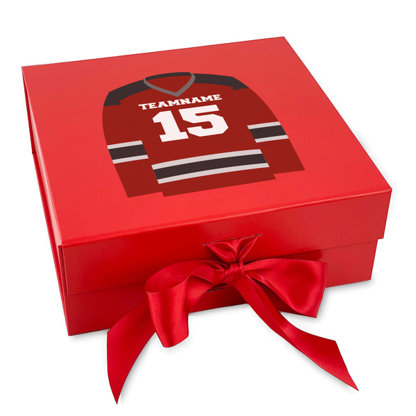 Custom Hockey Gift Box with Magnetic Lid - Red (Personalized)