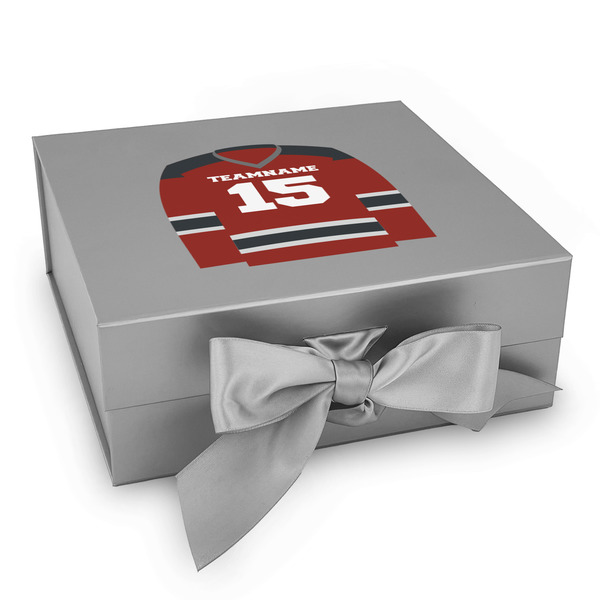 Custom Hockey Gift Box with Magnetic Lid - Silver (Personalized)