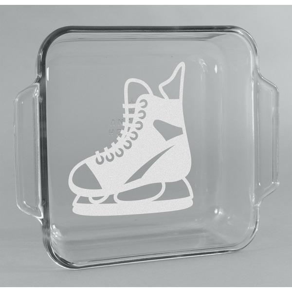 Custom Hockey Glass Cake Dish with Truefit Lid - 8in x 8in