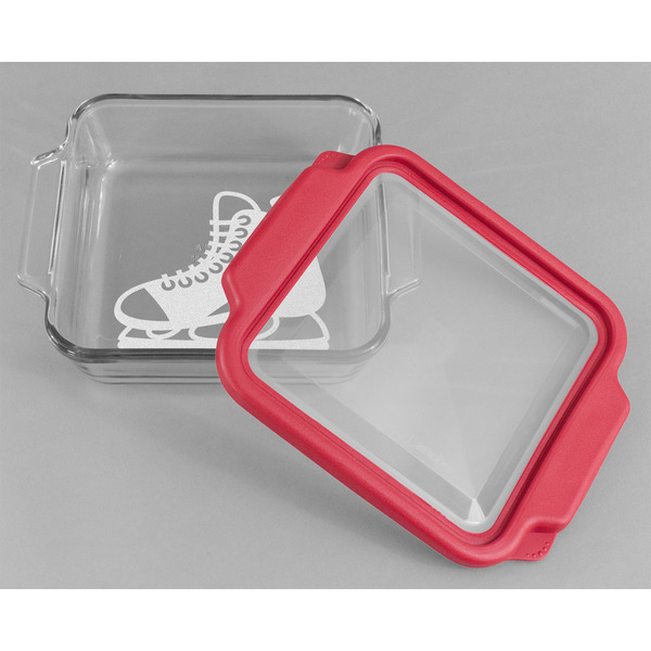 Hockey Glass Cake Dish - FRONT w/lid  (8x8)
