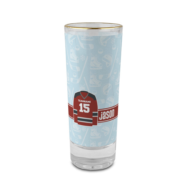 Custom Hockey 2 oz Shot Glass - Glass with Gold Rim (Personalized)