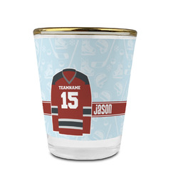 Hockey Glass Shot Glass - 1.5 oz - with Gold Rim - Set of 4 (Personalized)