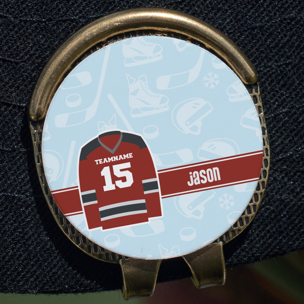 Hockey Golf Ball Marker Hat Clip - Gold - Close Up