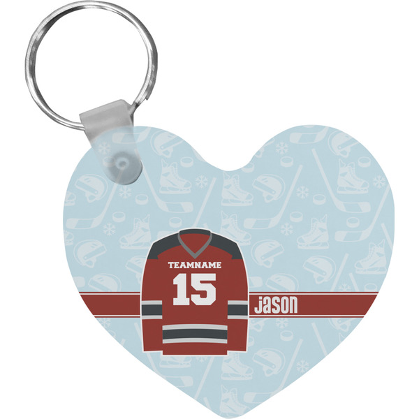 Custom Hockey Heart Plastic Keychain w/ Name and Number